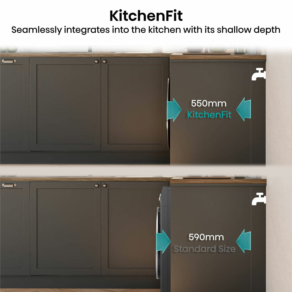 Hisense KitchenFit 5i Series WD5I1045BBQ, 10.5kg / 6kg Washer Dryer, D Rated in Black