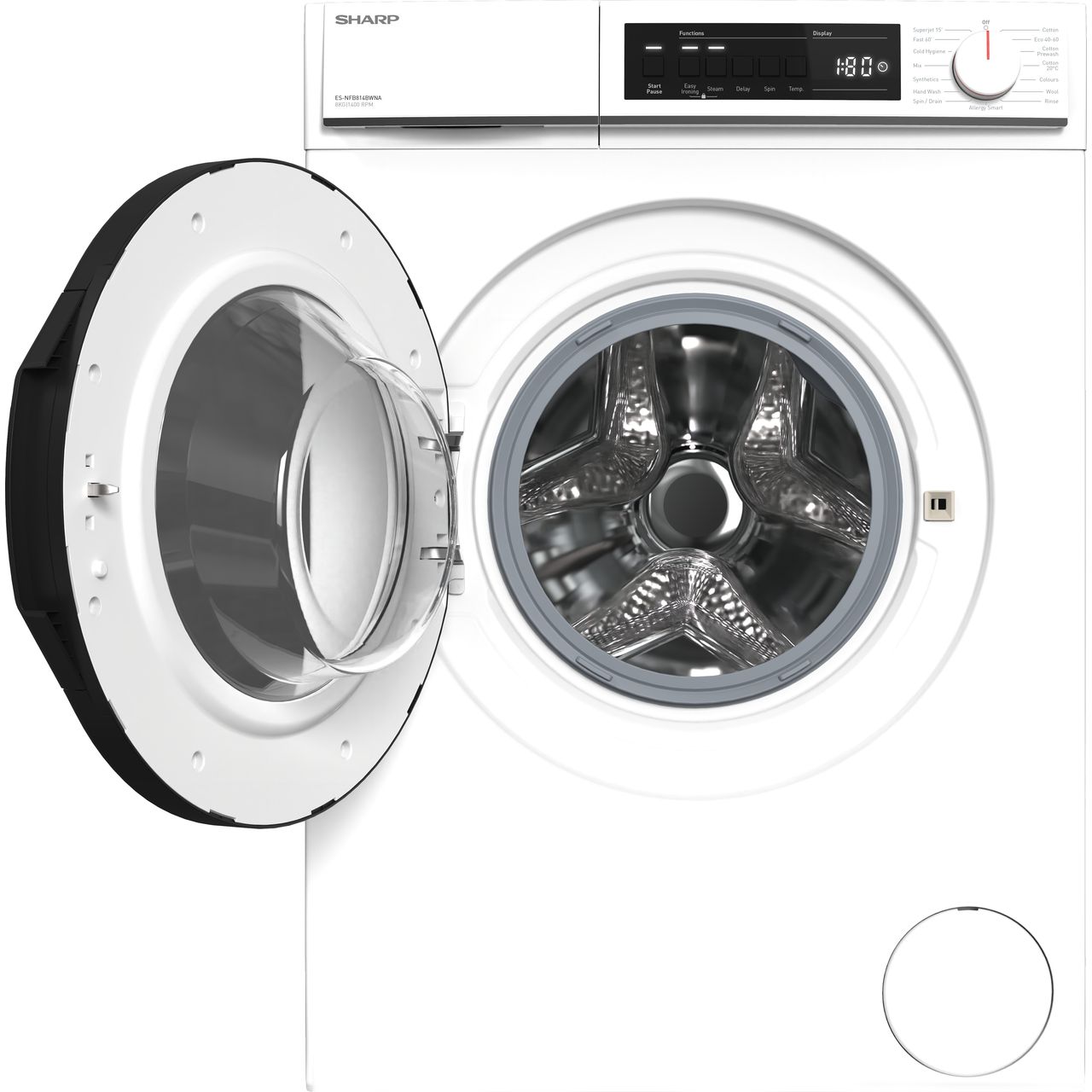 Sharp ES-NFB814BWNA-EN 8kg Washing Machine with 1400 rpm - White - A Rated