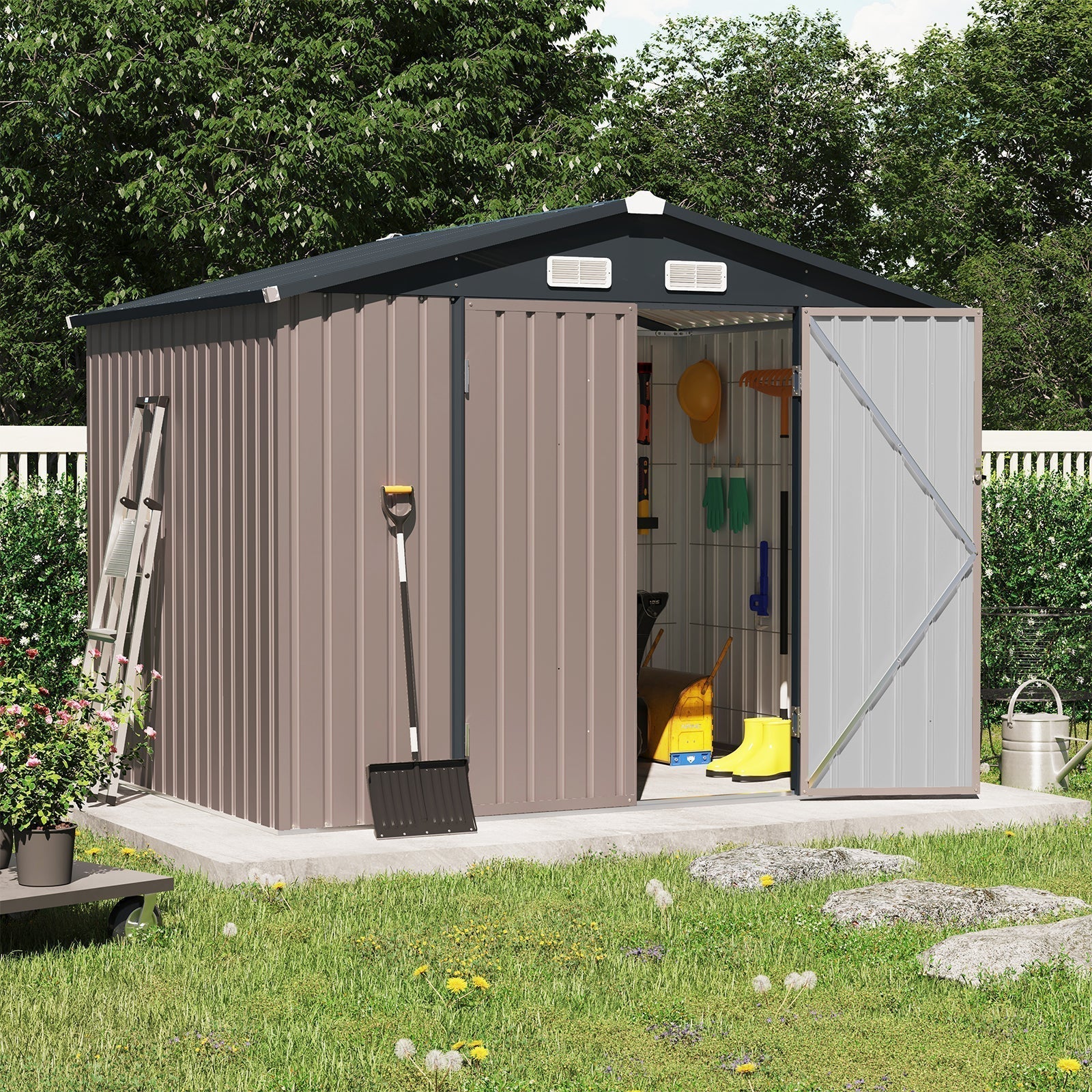 OC Orange-Casual 8' x 6' FT Outdoor Storage Shed, Metal Garden Tool Shed with Lockable Door, Outside Sheds & Storage Galvanized Steel, Brown - Walmart.com
