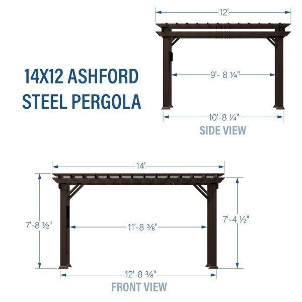 14×12 Ashford Traditional Steel Pergola With Sail Shade Soft Canopy