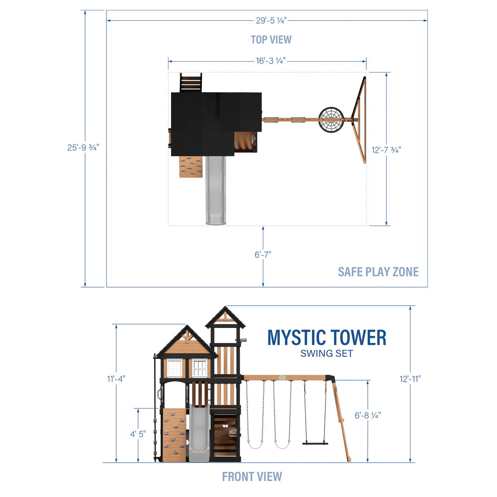 Backyard Discovery Mystic Tower Multi-Level Cedar Swing Set with Hidden Climbing Tower