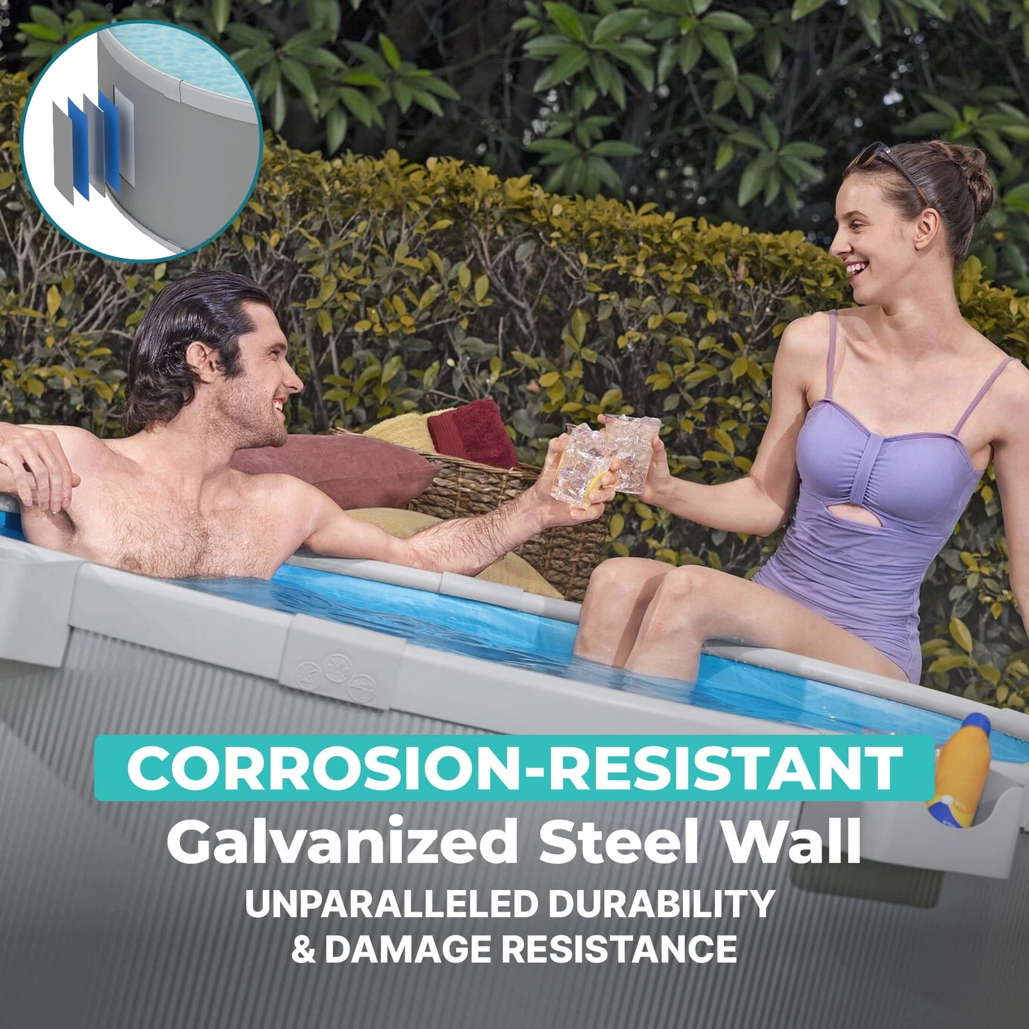 Bestway TANX 6′ x 24″ Round Above Ground Stock Tank Metal-Walled Above Ground Pool, All-in-One Set
