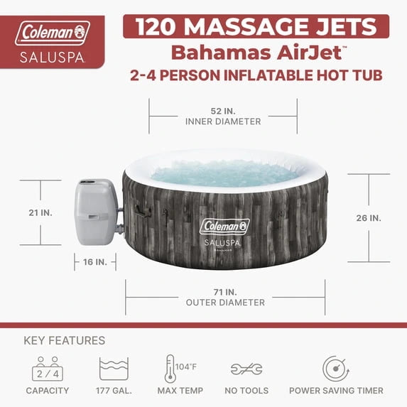 Coleman SaluSpa Bahamas AirJet 2-4 Person Circle Inflatable Hot Tub with Pump #P08411