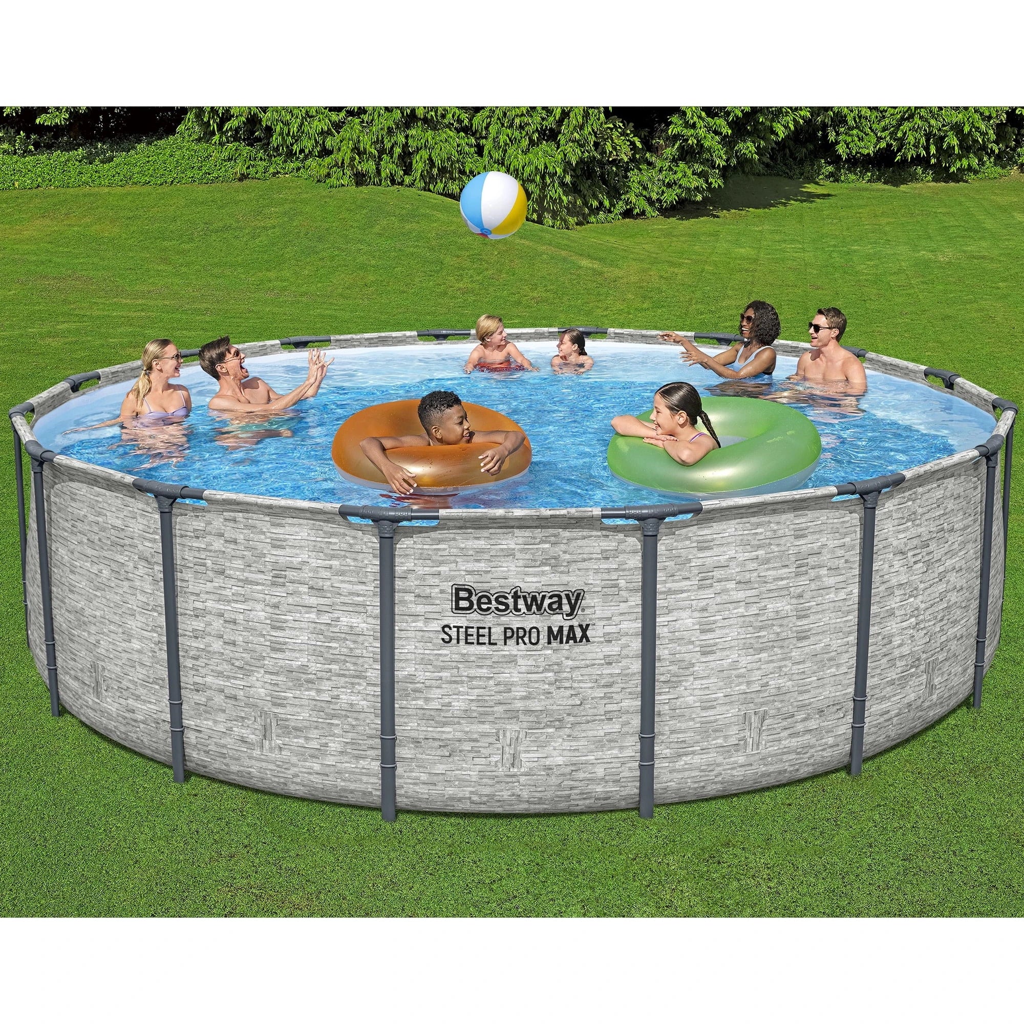 Bestway: Steel Pro MAX – 16′ x 48″, Grey -Round Above Ground Swimming Pool Set, ClickConnect Frame, Tritech, Filter Pump-Ladder-Cover, 5145 Gal Water