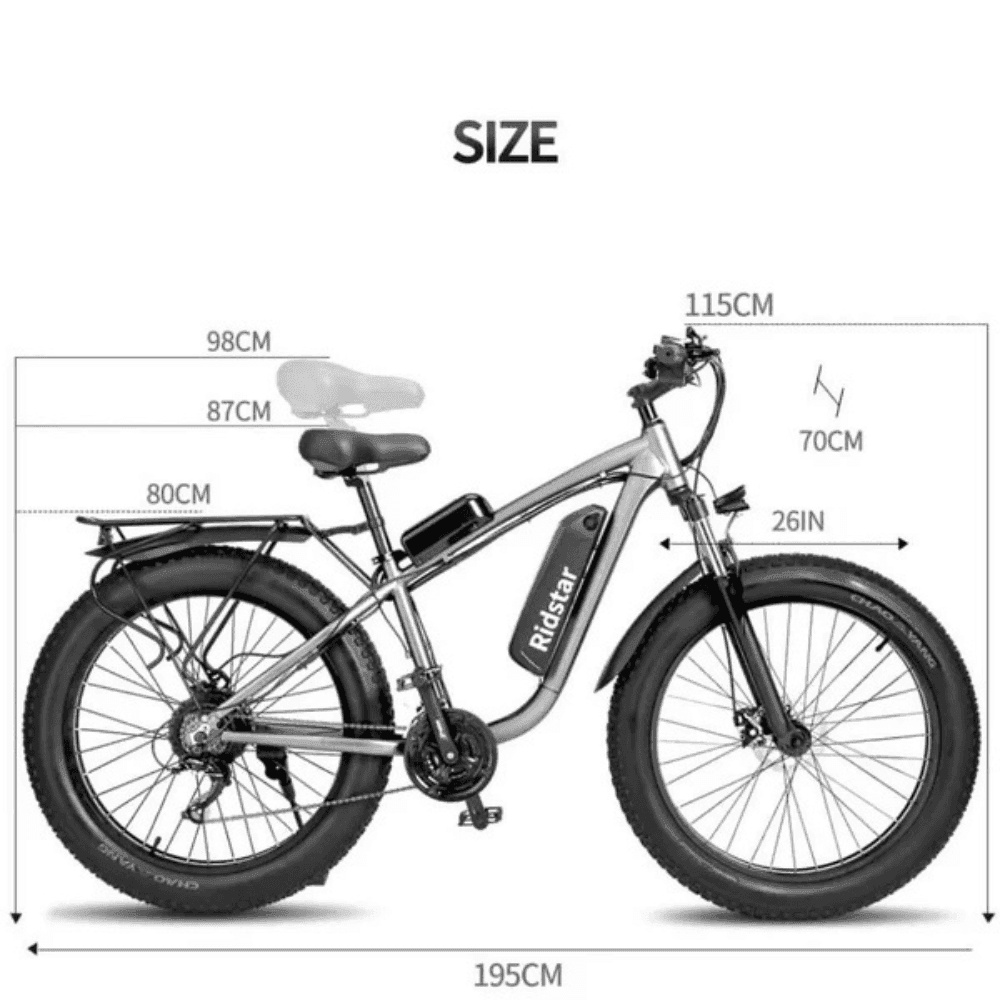 Ridstar E26 PRO Electric Bike 48V 23Ah Battery 1000W*2 Dual Motors 26*4.0inches Tires 50-75KM Max Mileage 15