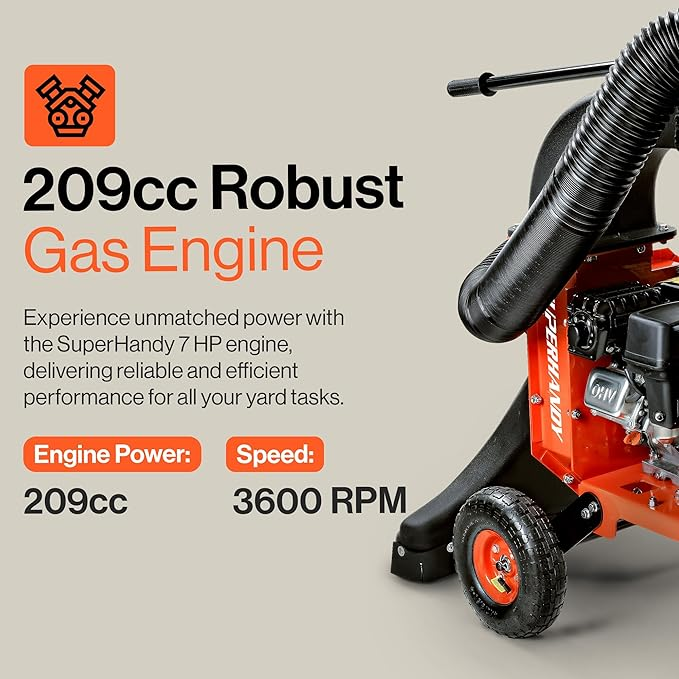 SuperHandy Leaf Vacuum & Wood Chipper – 7 HP 209cc Gas Engine