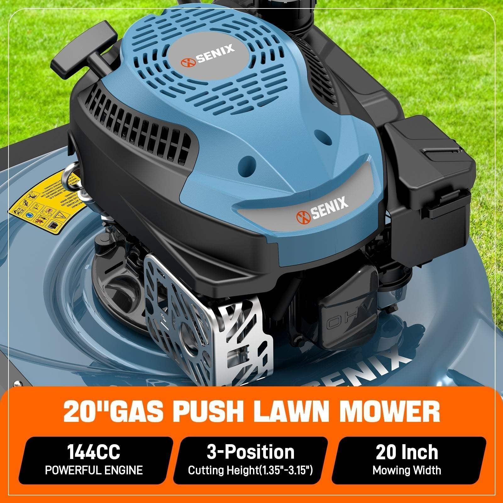 Senix 20″ 144cc 4-Cycle Gas Push Lawn Mower with Side Discharge LSPG-L4
