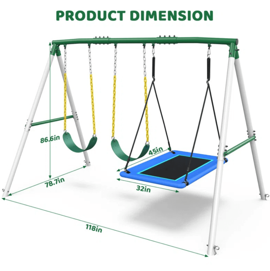 660lbs Heavy Duty Swing Set With 1 Platform Swing, 2 Belt Swings