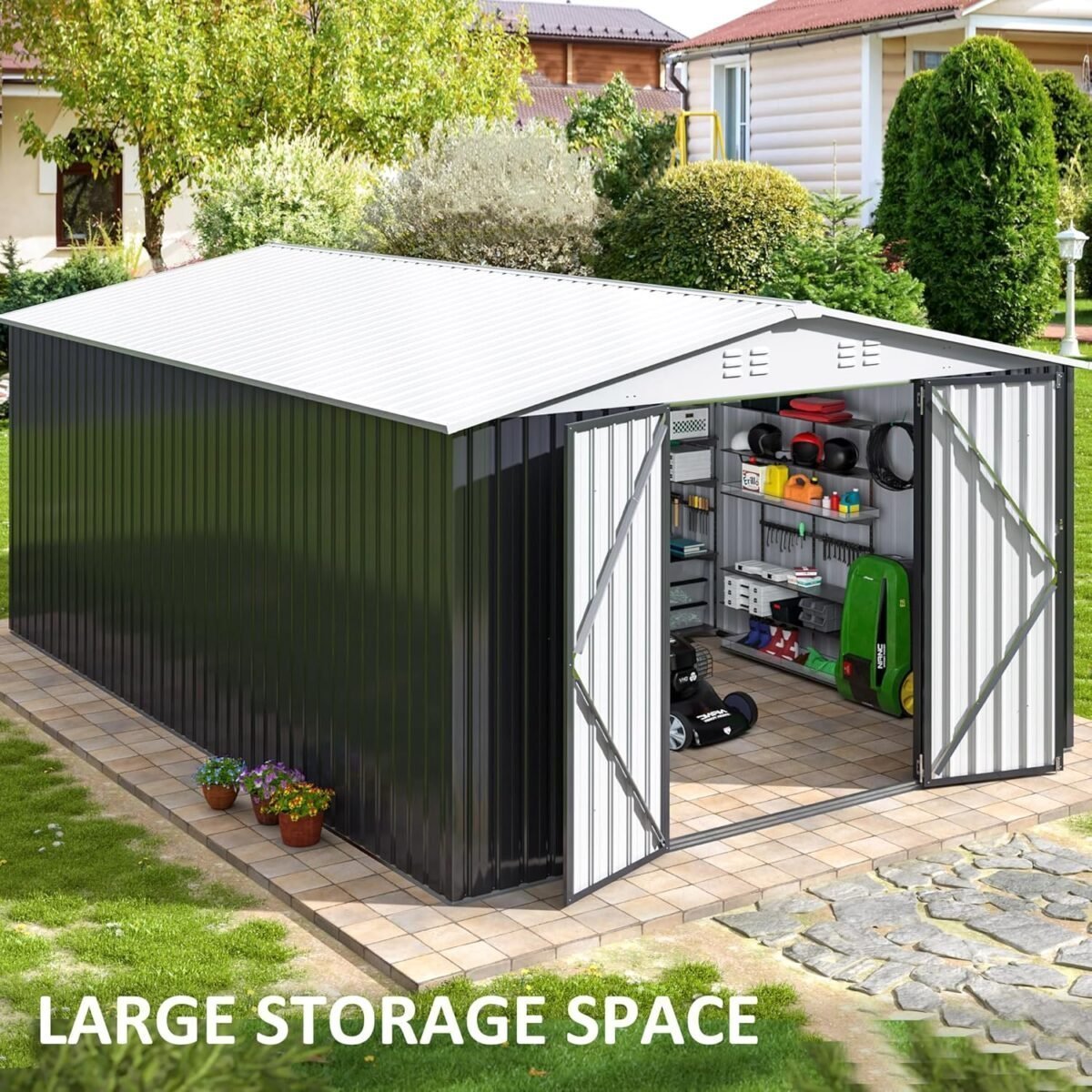 Patiowell 10 ft. W x 12 ft. D Size Upgrade Metal Storage Shed (119 sq. ft.)