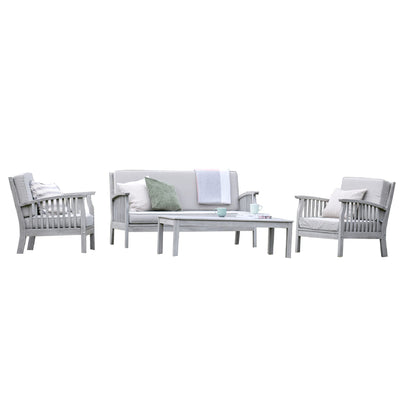 Gardenesque Patio Garden Furniture Set - Light Grey Wooden Garden Set - Repton Lounge - Outdoor Table & Chairs - Durable and Comfortable Design - With Cushions - Flat Pack Design - 4 Seater