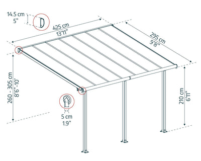 Palram OLYMPIA 3X4.25 GREY CLEAR PATIO COVER