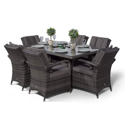 Arizona Rattan Dining Set | Luxury Rectangle 6 Seater Grey Rattan Table & Chairs Set with Ice Bucket Drinks Cooler | Outdoor Poly Rattan Garden Dining Furniture Set with Parasol & Cover