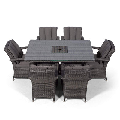 Arizona Rattan Dining Set | Luxury Rectangle 6 Seater Grey Rattan Table & Chairs Set with Ice Bucket Drinks Cooler | Outdoor Poly Rattan Garden Dining Furniture Set with Parasol & Cover