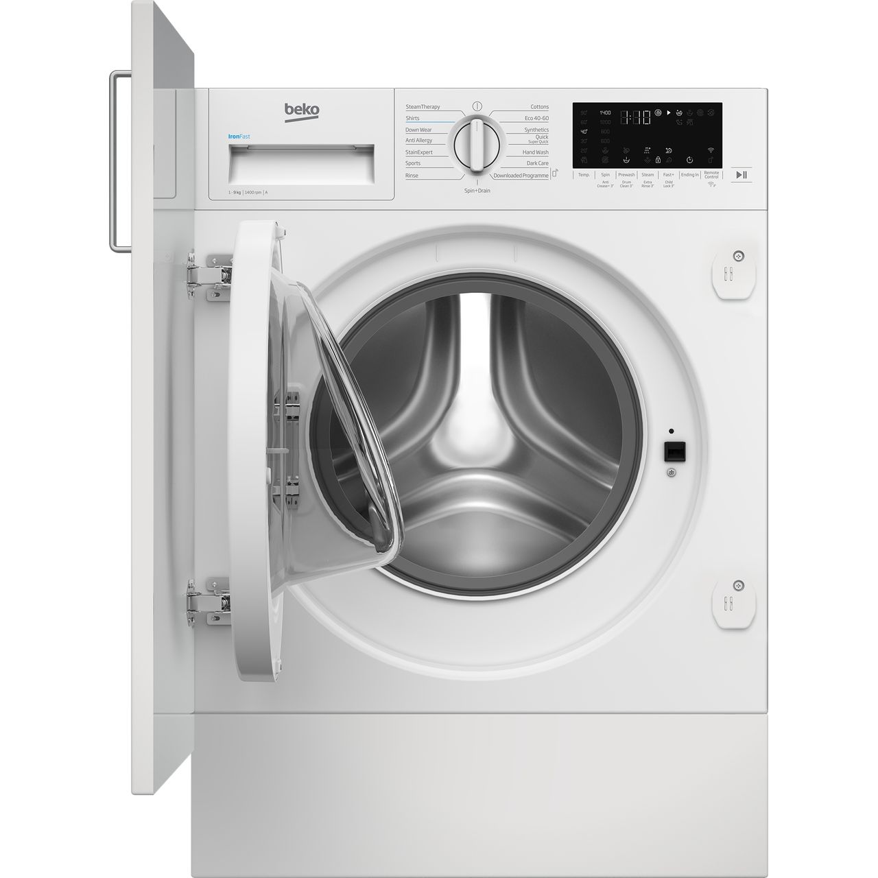 Beko RecycledTub® WTIK94121F Integrated 9kg WiFi Connected Washing Machine with 1400 rpm - White - A Rated