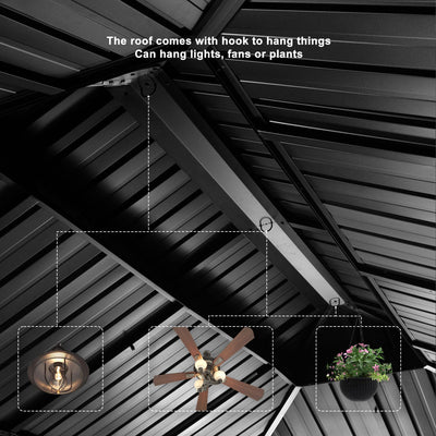 PURPLE LEAF Heavy Duty Garden Gazebo 3.65 x 4.85 m with Galvanised Steel Double Roof, Waterproof Metal Hardtop Gazebo with Side Curtain and Zipped Netting for All Weathers, Outdoor and Patio, Grey