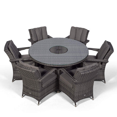 Arizona Luxury 6 Seater Grey Rattan Dining Set with Ice Bucket Drinks Cooler | Outdoor Poly Rattan Garden Table & Chairs Set with Parasol & Cover