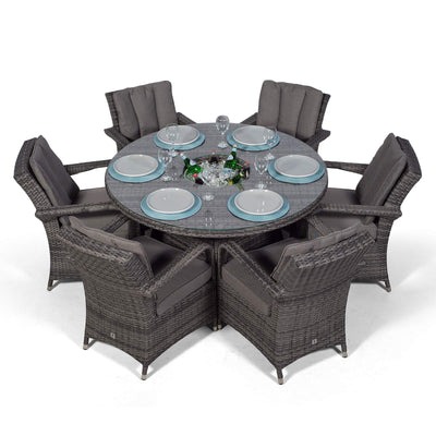 Arizona Luxury 6 Seater Grey Rattan Dining Set with Ice Bucket Drinks Cooler | Outdoor Poly Rattan Garden Table & Chairs Set with Parasol & Cover