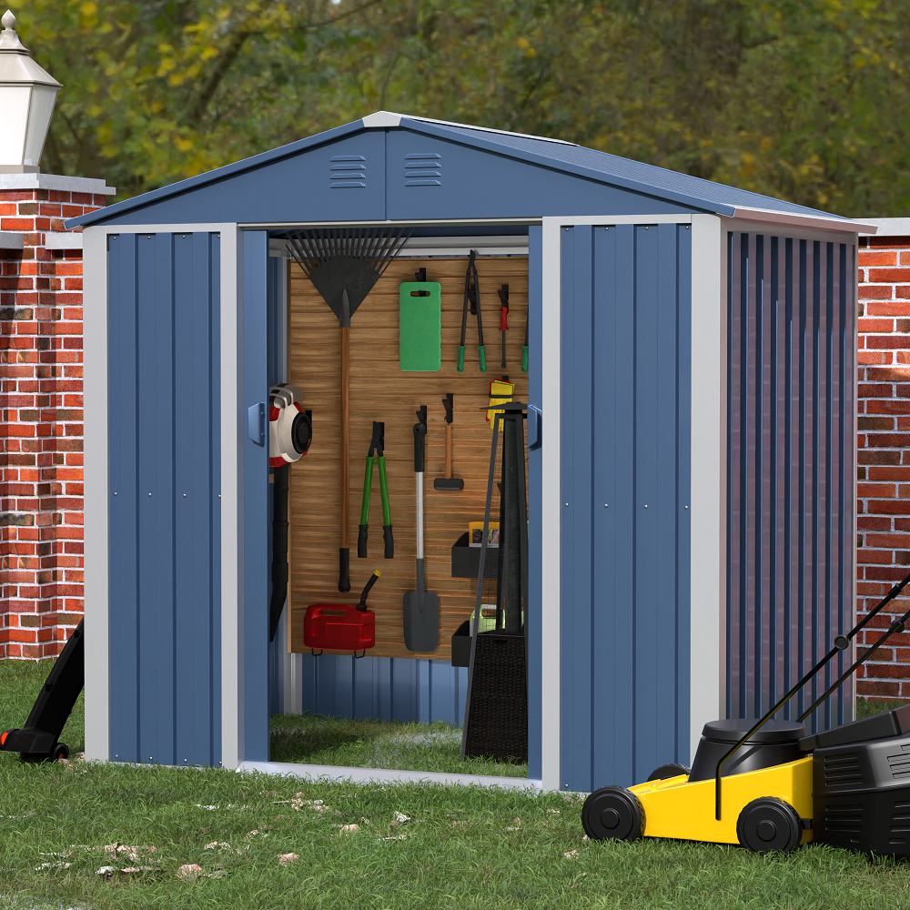 JAORD Metal Outdoor Storage Shed, Steel Utility Tool Shed Storage House with Sliding Door, Metal Sheds Outdoor Storage for Backyard Garden Patio Lawn (H6'xW6'x D4') Blue&White - Walmart.com