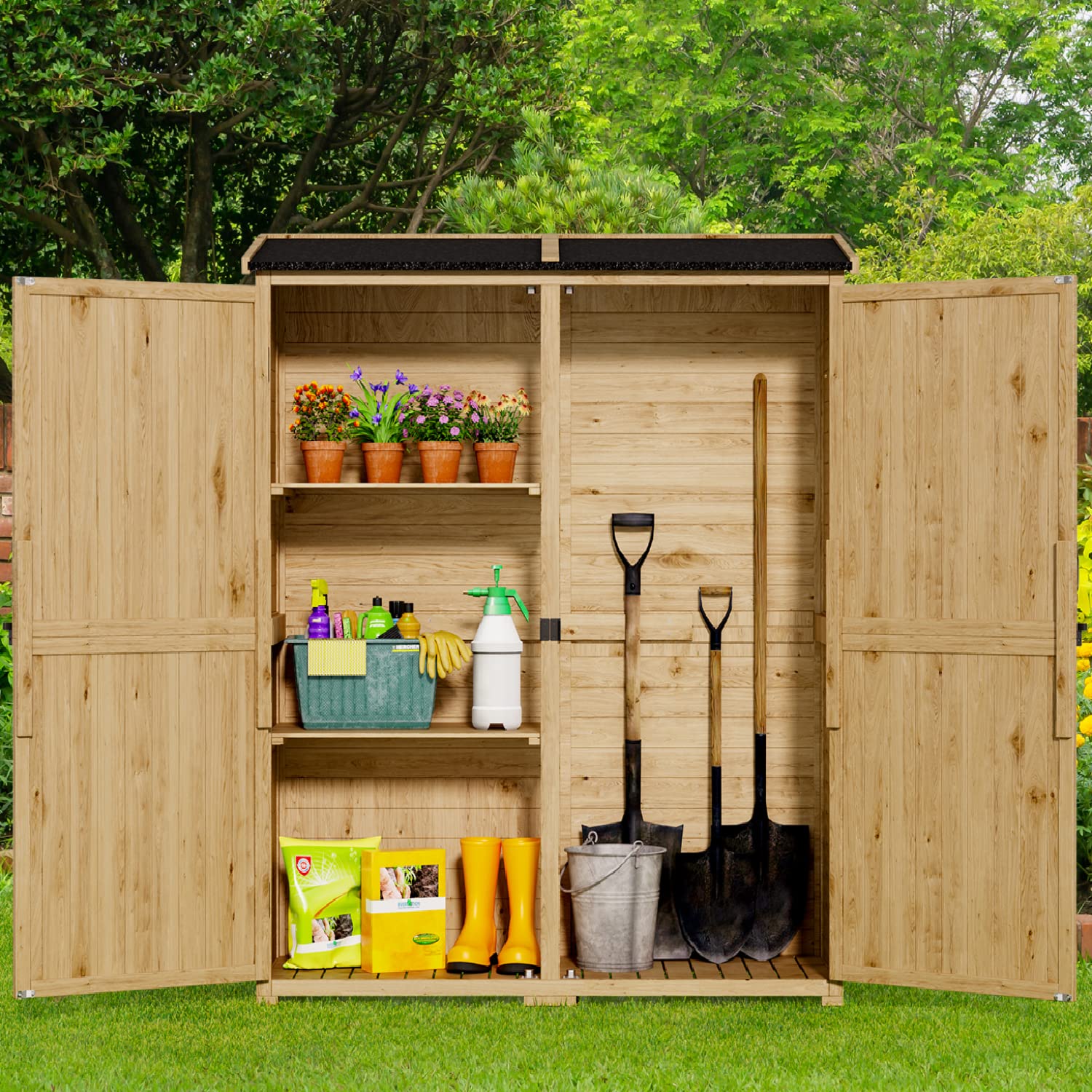 Outdoor Storage Shed, Lofka Outdoor Storage Cabinet with Waterproof Roof and 2 Removable Shelves Garden Shed for Backyard, Patio, Lawn - Walmart.com
