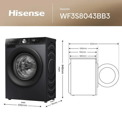 Hisense 3S Series WF3S8043BB3 WiFi-enabled 8kg 1400 Spin Washing Machine Black - A Rated