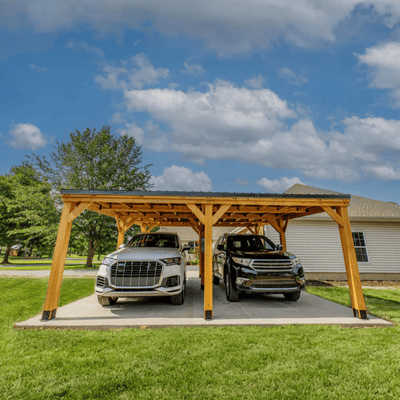 Backyard Discovery Kingsport 20′ x 20′ Cedar Wood Carport with Steel Roof