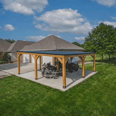 Backyard Discovery Kingsport 20′ x 20′ Cedar Wood Carport with Steel Roof