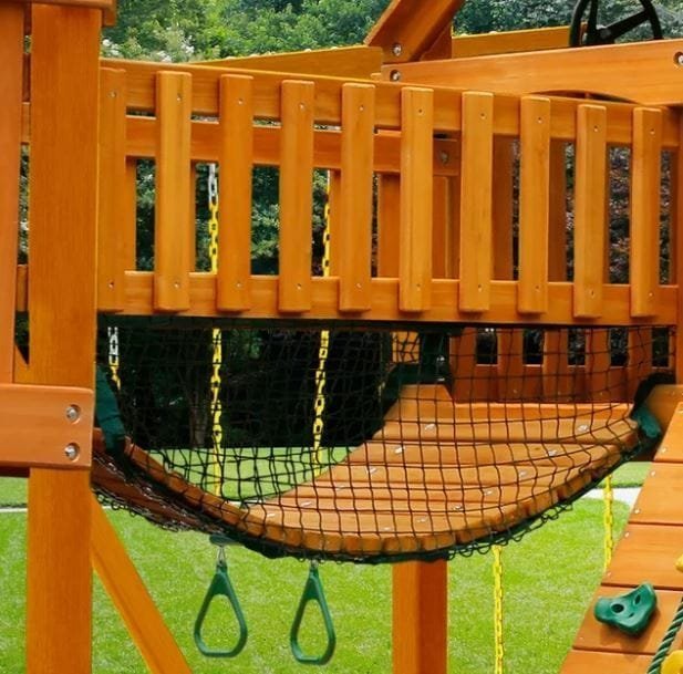 Gorilla Playsets Mountaineer Treehouse Wooden Swing Set with Tube Slide, Rope Ladder, and Sandbox