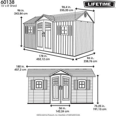 Lifetime 15′ x 8′ Shed (Side Entry)