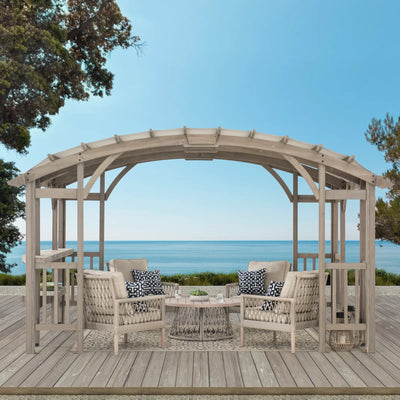 Sunjoy Bellucci 10 x 14 ft. Light Grey Outdoor Cedar Wood Framed Arched Pergola