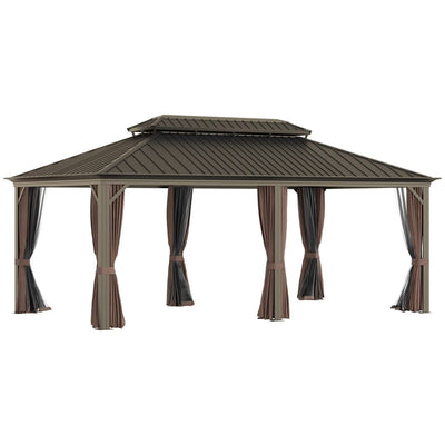 Sunmthink 12×20 ft Hardtop Gazebo with Double Roof
