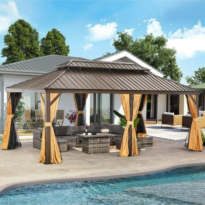 Sunmthink 12×20 ft Hardtop Gazebo with Double Roof