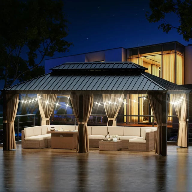 Sunmthink 12×20 ft Hardtop Gazebo with Double Roof