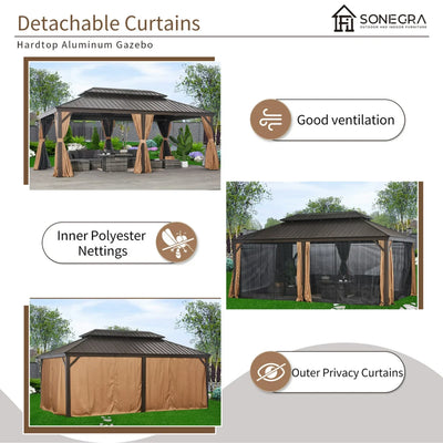Sunmthink 12×20 ft Hardtop Gazebo with Double Roof