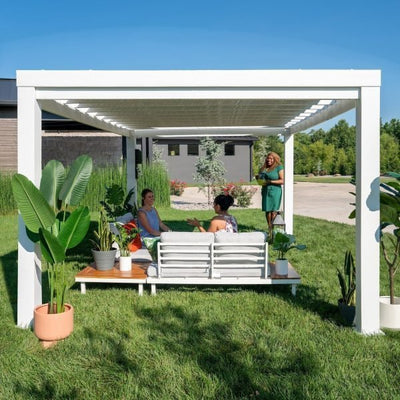 14×10 Windham Modern Steel Pergola With Sail Shade Soft Canopy