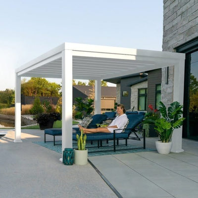 14×10 Windham Modern Steel Pergola With Sail Shade Soft Canopy