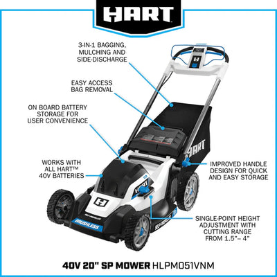 HART Tools 40V 20″ Brushless Self-Propelled Electric LownMower