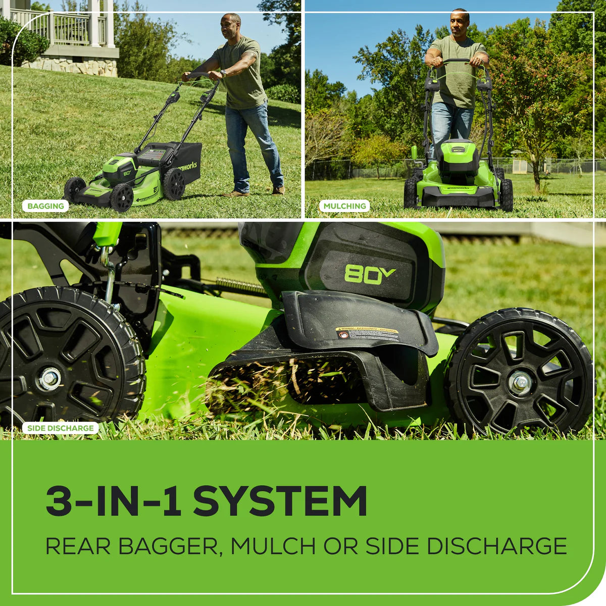 Greenworks 80V 21″ Cordless Battery Brushless Self-Propelled Mower 3pc Combo Kit