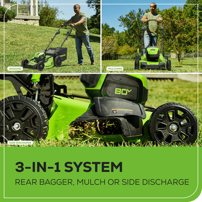 Greenworks 80V 21″ Cordless Battery Brushless Self-Propelled Mower 3pc Combo Kit