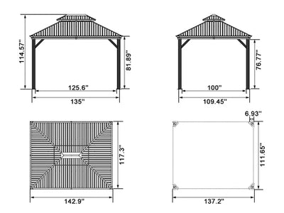 PURPLE LEAF 10X14 Patio Gazebo for Backyard Grey Hardtop Galvanized Steel Roof Awning with Upgrade Curtain