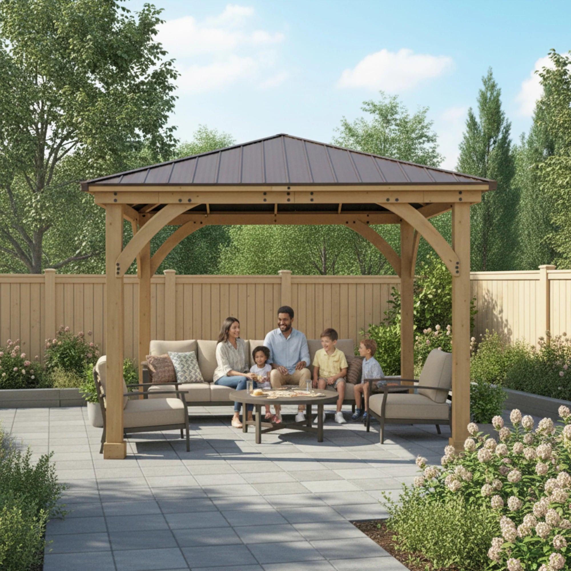 Yardistry Meridian 12×12 Cedar Gazebo with Aluminum Roof