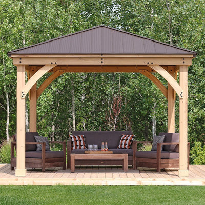 Yardistry Meridian 12×12 Cedar Gazebo with Aluminum Roof