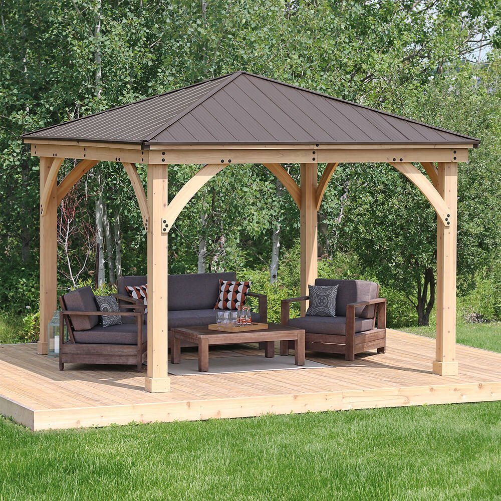 Yardistry Meridian 12×12 Cedar Gazebo with Aluminum Roof