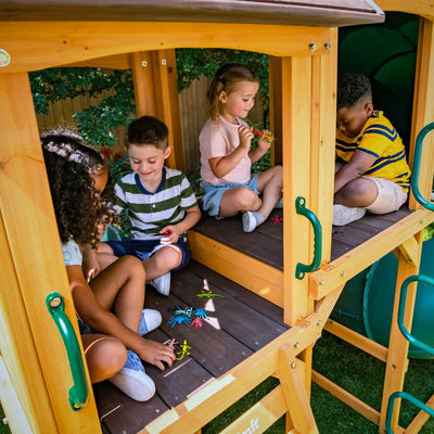 KidKraft Laurel Retreat Multi-Level Clubhouse Swing Set with Two Slides and Two Swings