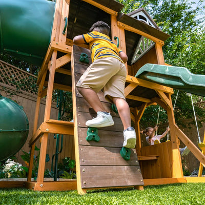 KidKraft Laurel Retreat Multi-Level Clubhouse Swing Set with Two Slides and Two Swings