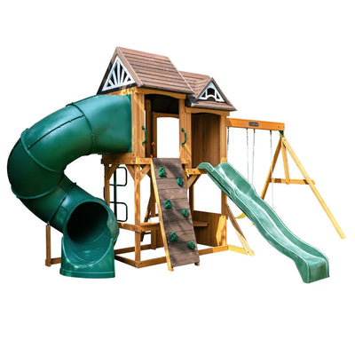 KidKraft Laurel Retreat Multi-Level Clubhouse Swing Set with Two Slides and Two Swings