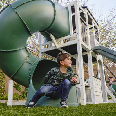Wrangler Way Wooden Swing Set / Playset with Playhouse, 2 Slides and 3 Swings