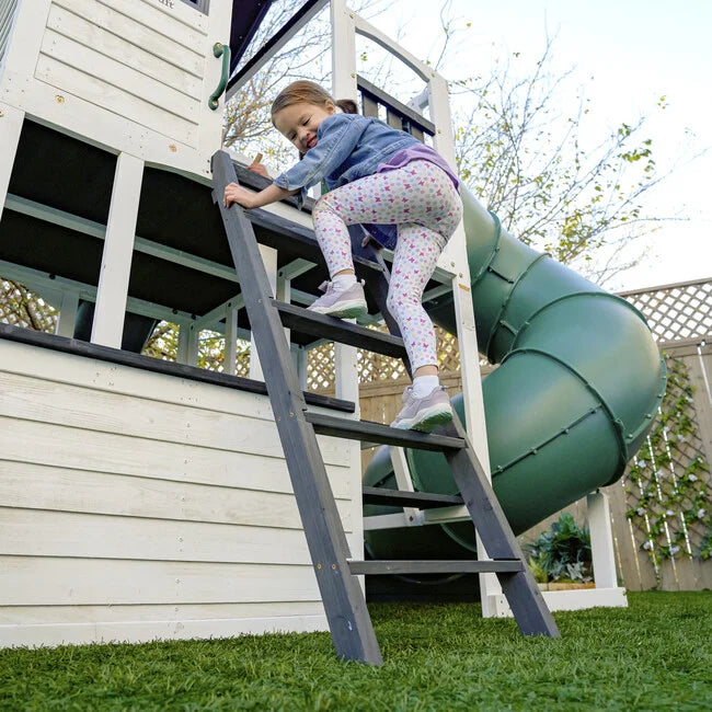 Wrangler Way Wooden Swing Set / Playset with Playhouse, 2 Slides and 3 Swings