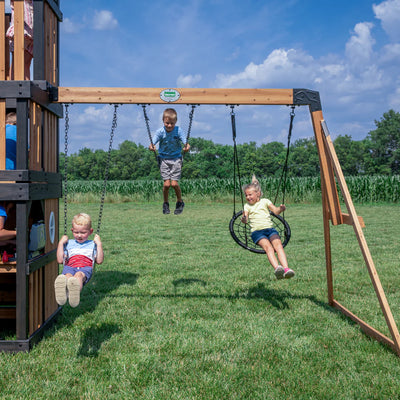 Backyard Discovery Mystic Tower Multi-Level Cedar Swing Set with Hidden Climbing Tower