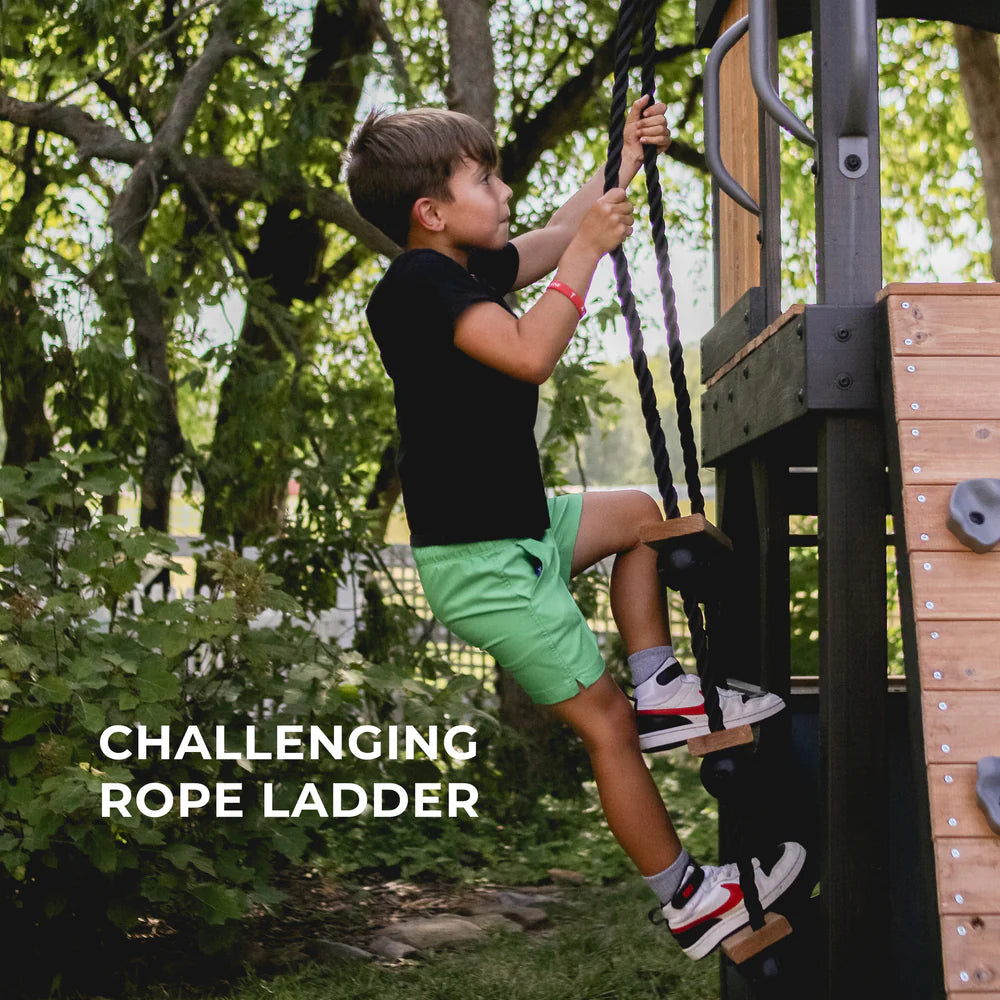 Backyard Discovery Mystic Tower Multi-Level Cedar Swing Set with Hidden Climbing Tower