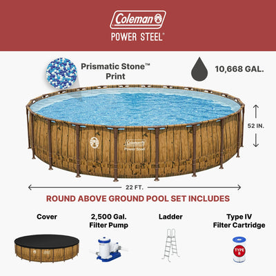 Coleman Power Steel 22 ft. x 52 in. Round Metal Frame Above Ground Pool Set
